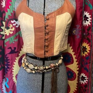80’s Vintage BoHo Belt Necklace Genuine Jasper Suede Tie Unisex Versatile